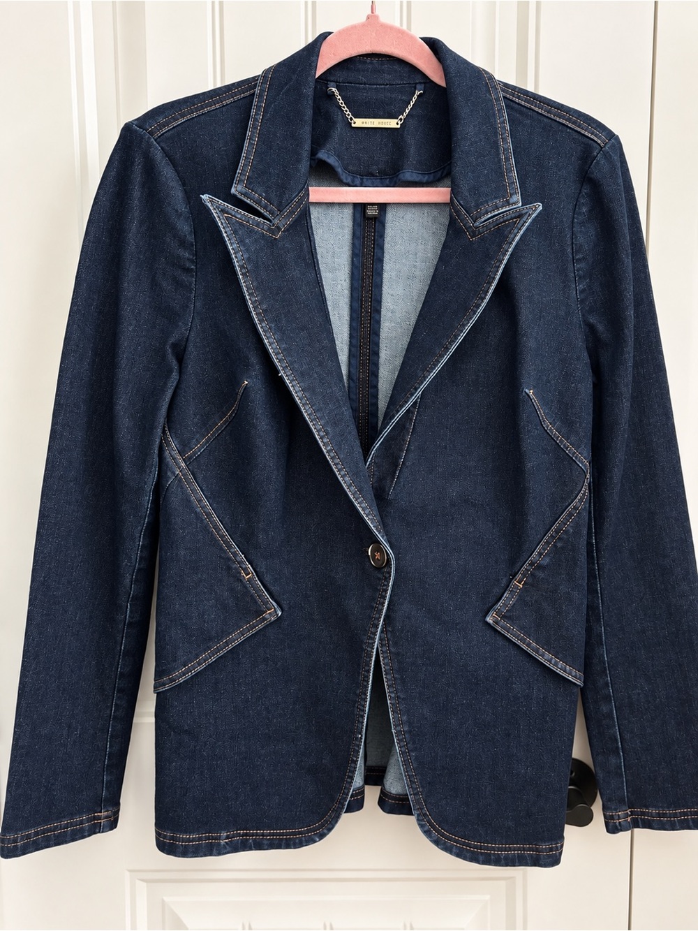 White House Black Market Dark Indigo Denim Blazer - Picture 2 of 5